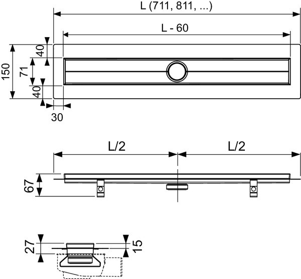Обръщаема решетка за линеен сифон - модел PLATE - за монтаж на плочка