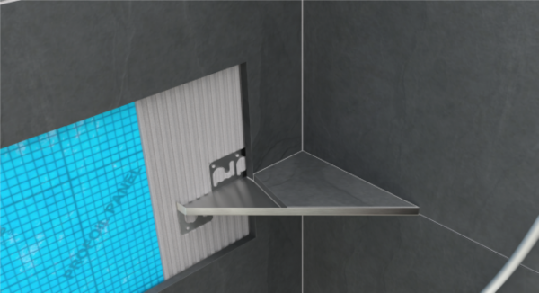 Триъгълен рафт за баня от неръждаема стомана за вграждане на плочка - PRSHLFTP30