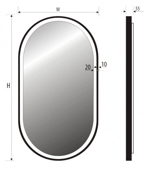 Огледало  LAURA PLUS 60x100 с черна метална рамка с LED осветление с тъч и нагревател