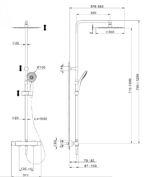 Регулируема душ колона с термостатен смесител в хром - RDC8448D.21 - CISAL srl - Италия