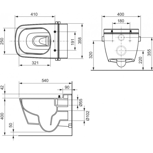 Tece ONE - окачена тоалетна без вътрешен ръб с вградена функция биде и термостатен смесител