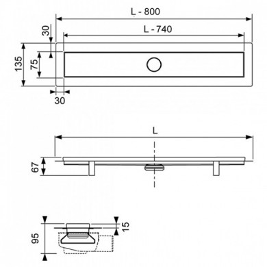 Линеен сифон модел LINUS комплект с решетка и рогов сифон - 80 cm