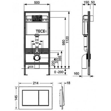 Комплект структура за вграждане 4 в 1 - TECE Германия - с бутон BASE (9400406)