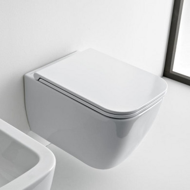 Окачена тоалетна чиния TEOREMA 2.0 RIMLESS - БЕЗ РЪБОВЕ с капак плавно затваряне